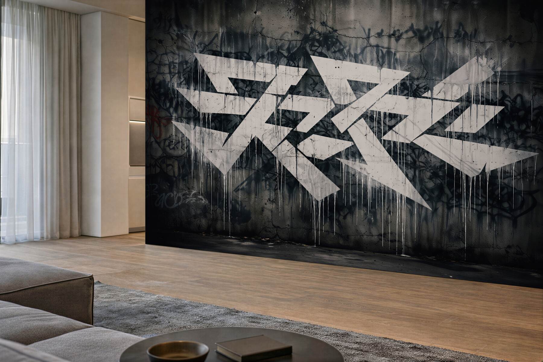 Fototapeten Geometrisches Graffiti auf Beton