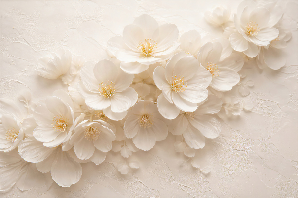 Fototapeten Cremefarbene Blumen in elegantem Relief