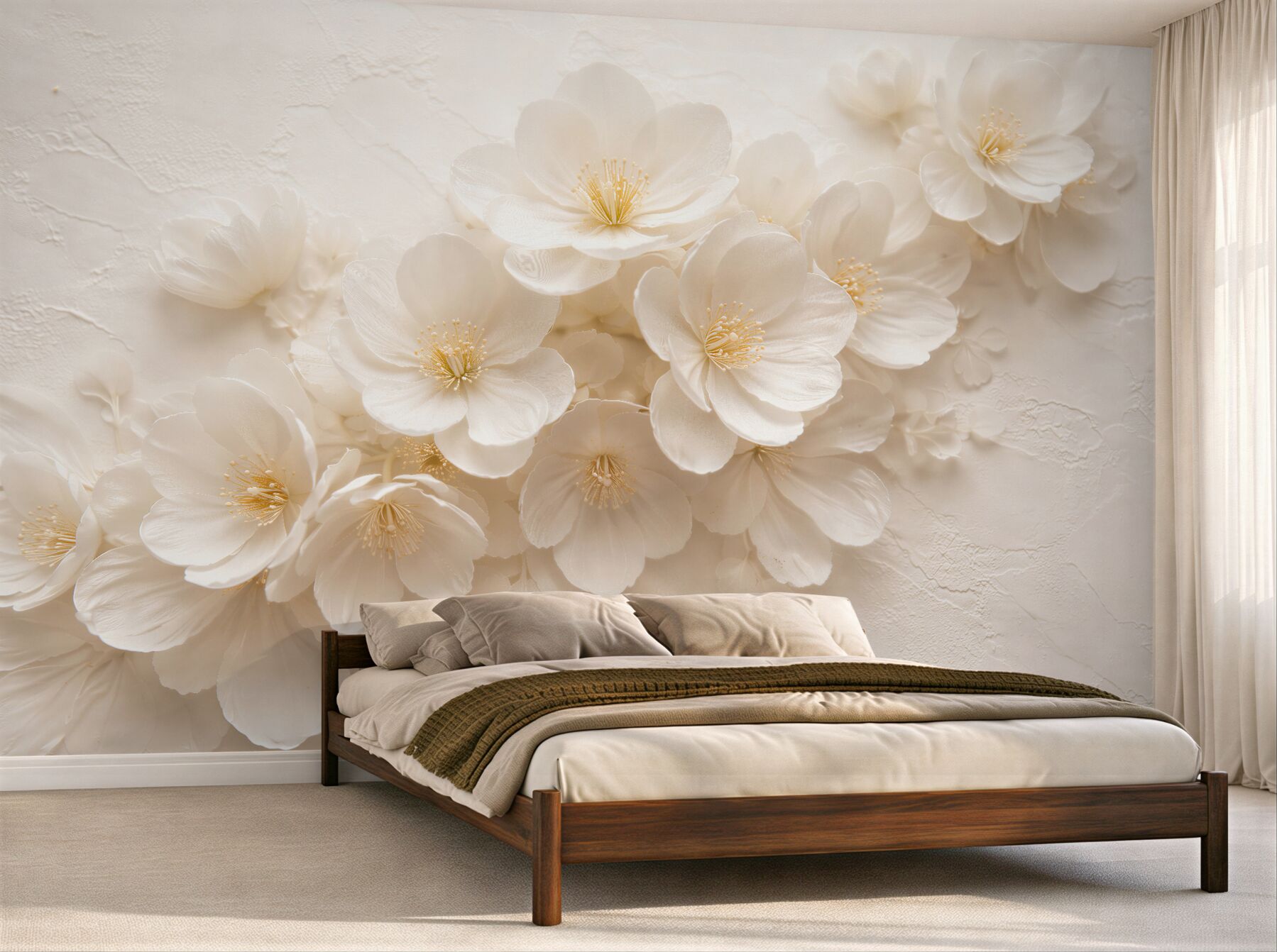 Fototapeten Cremefarbene Blumen in elegantem Relief