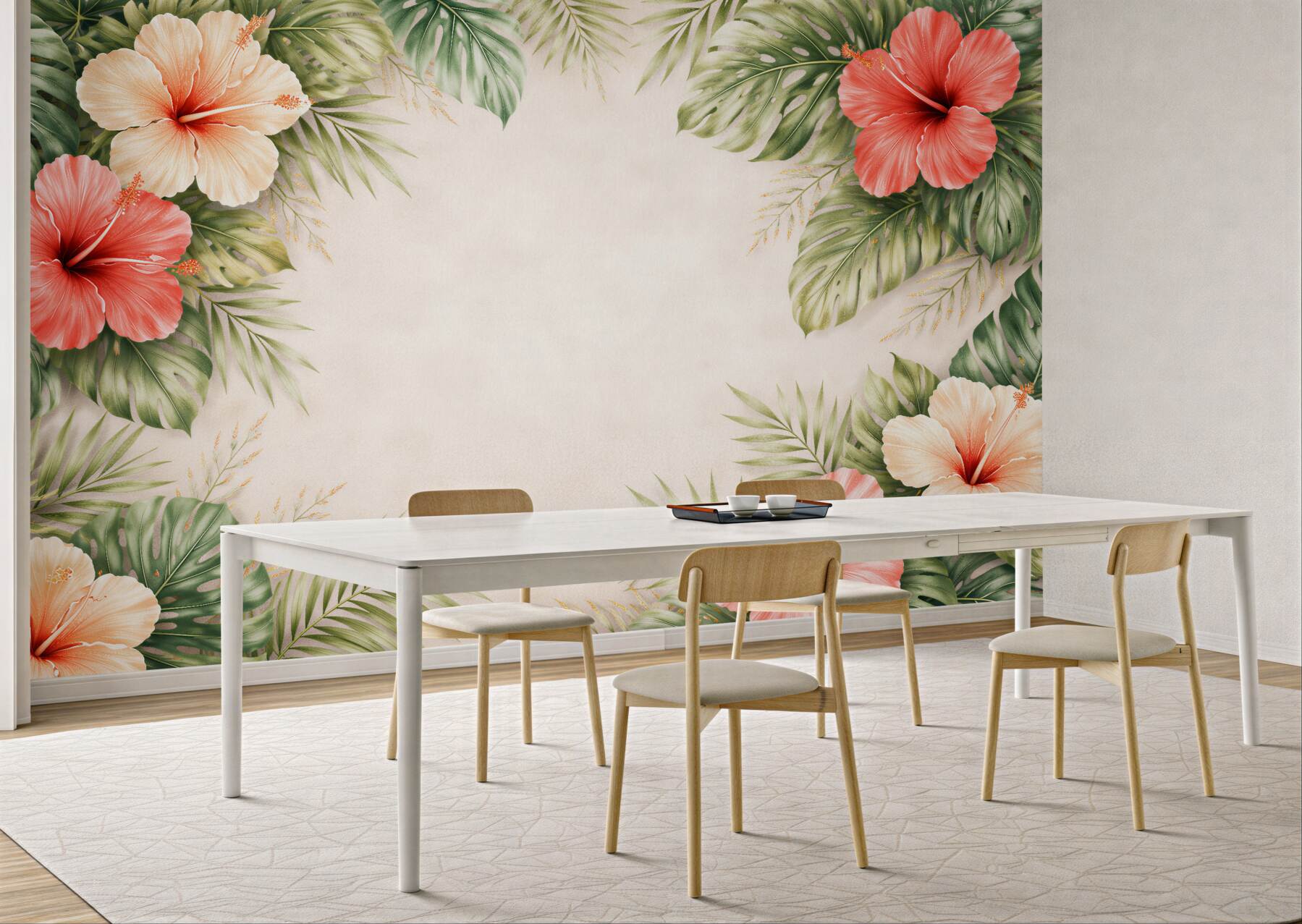 Fototapeten Tropischer Rahmen mit Hibiskusblüten