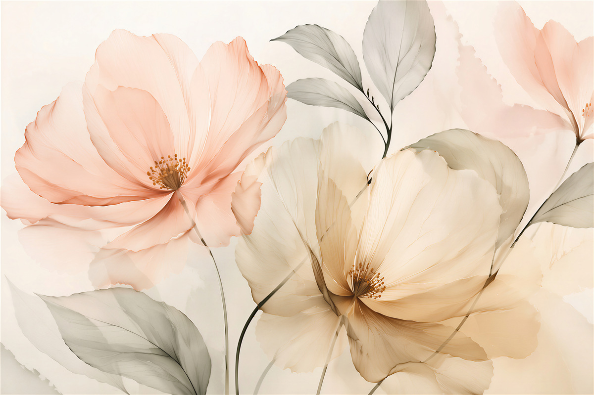 Fototapeten Zarte Blumen im pastellfarbenen Schimmer