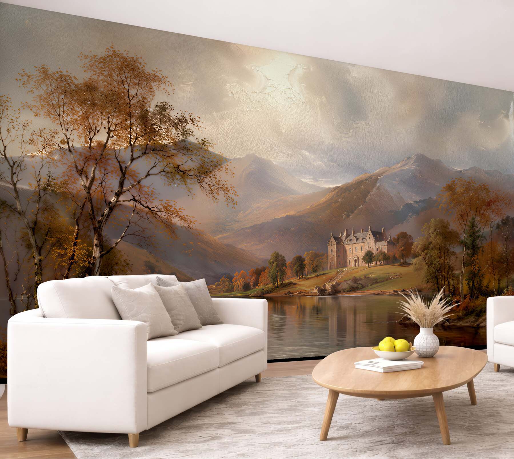 Fototapeten Herbstliches Schloss am Bergsee