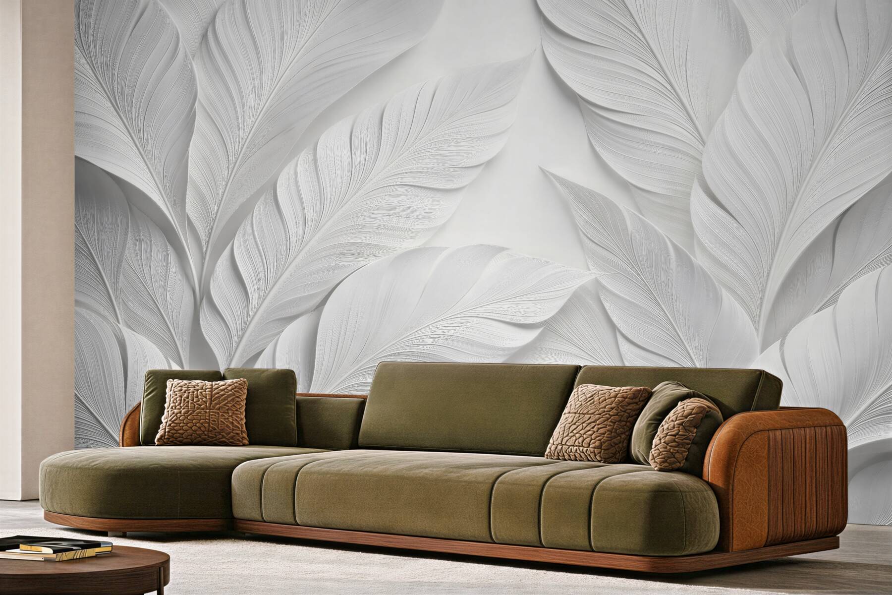 Fototapeten Weiße Blätter im eleganten Relief