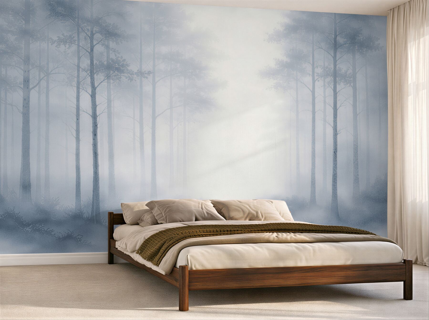 Fototapeten Blauer Wald im Nebel