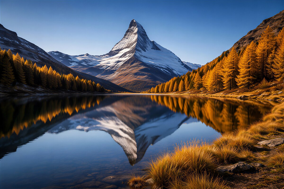 Fototapeten Bergspiegelung im Herbst
