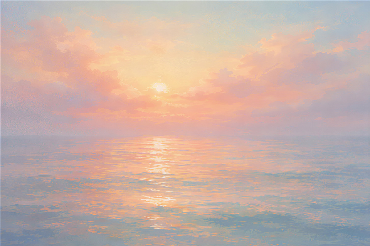 Fototapeten Pastellfarbener Sonnenaufgang über dem Meer
