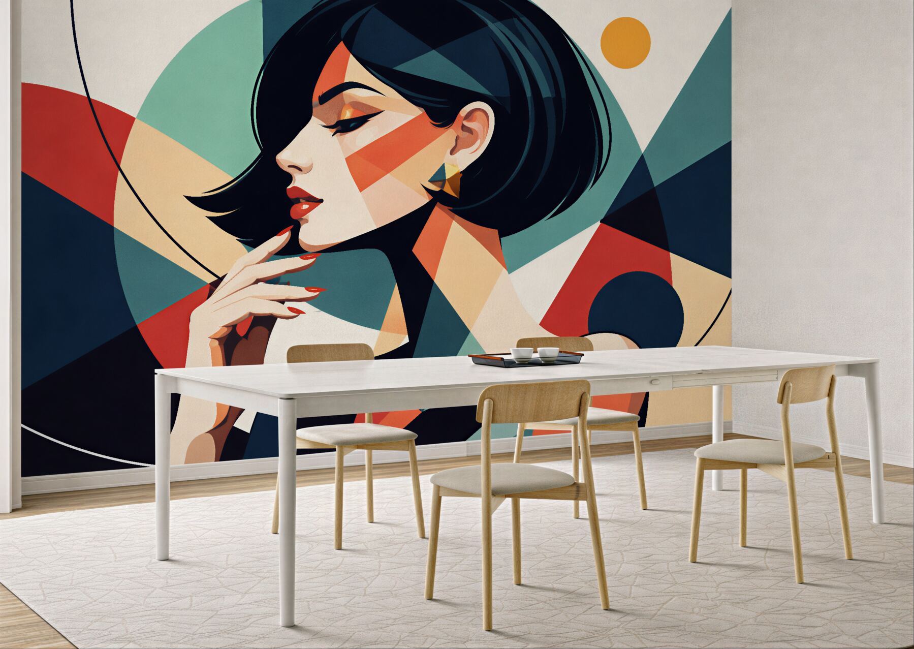 Fototapeten Geometrisches Porträt einer eleganten Frau