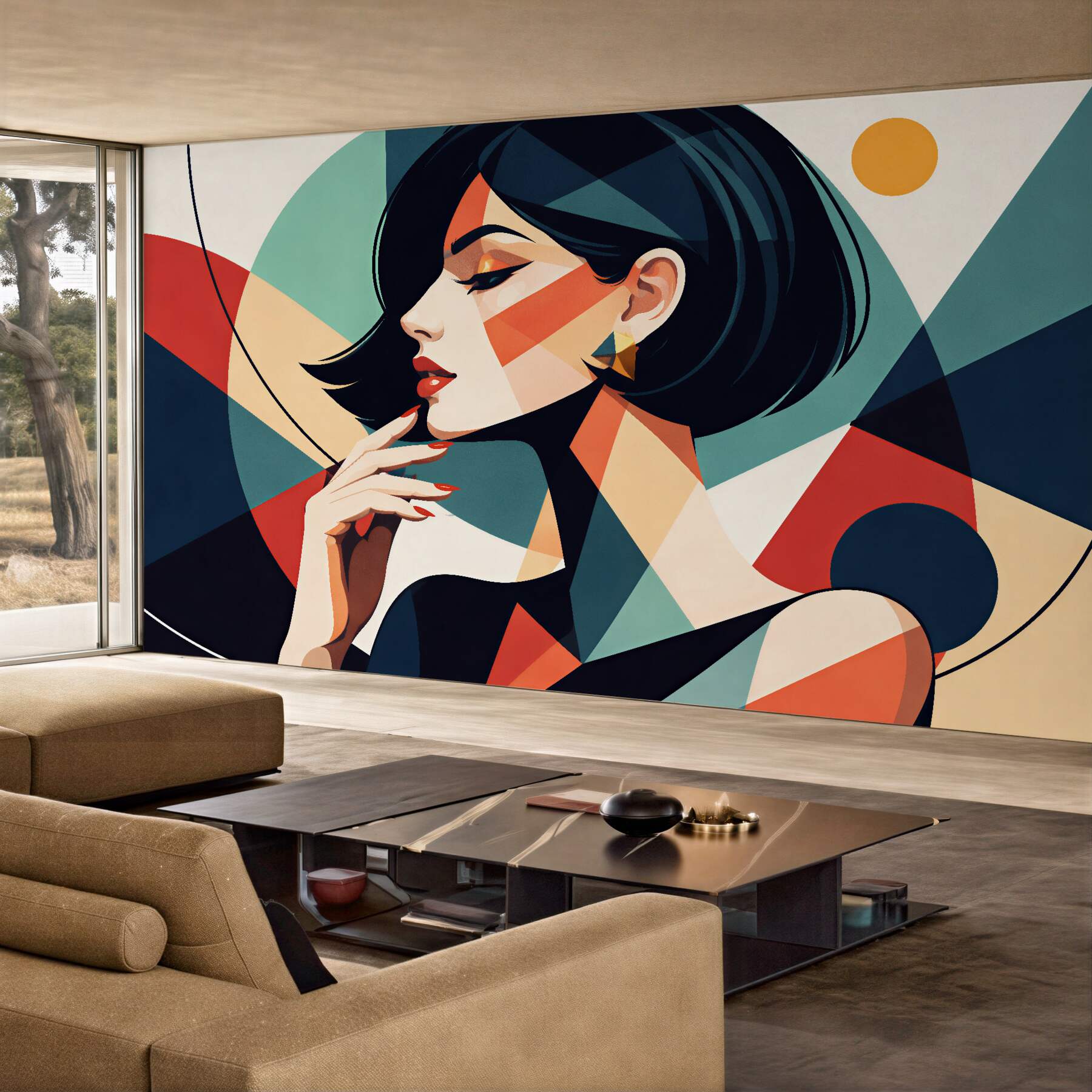 Fototapeten Geometrisches Porträt einer eleganten Frau