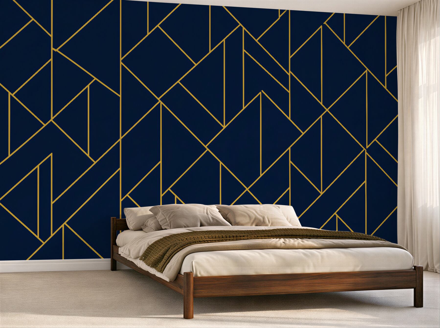 Fototapeten Marineblaue Geometrie mit goldener Linie