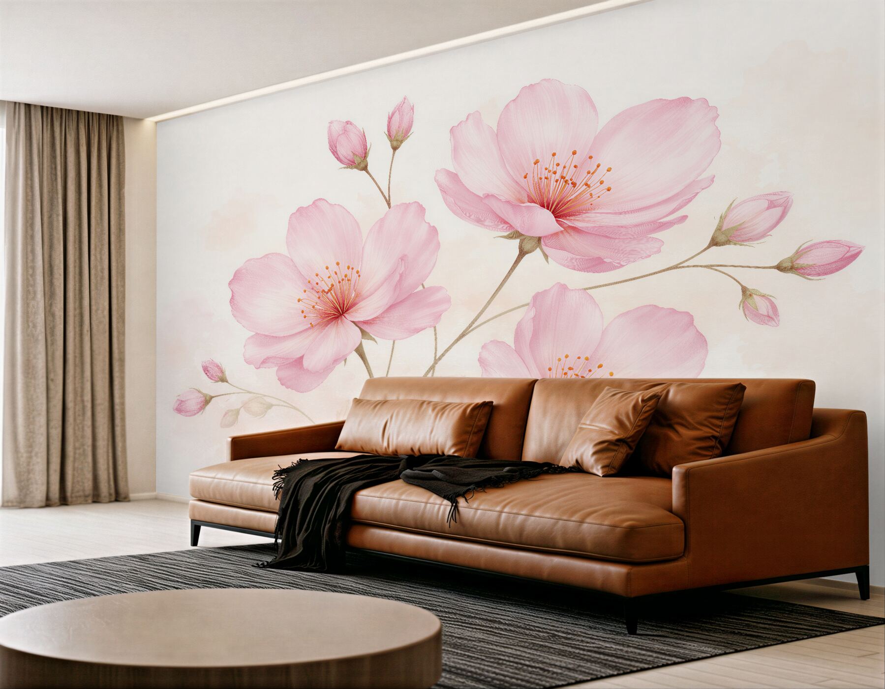 Fototapeten Zarte rosa Blumen auf hellem Hintergrund