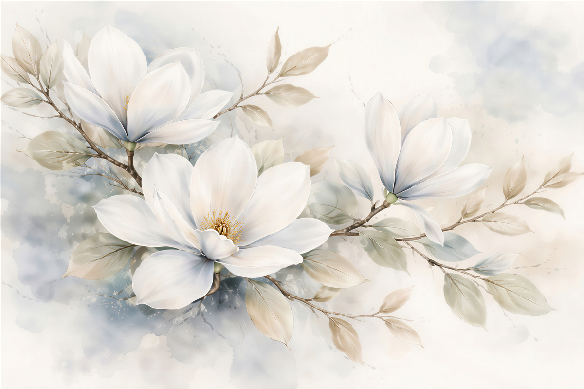 Fototapeten Zarte Magnolien in Aquarell
