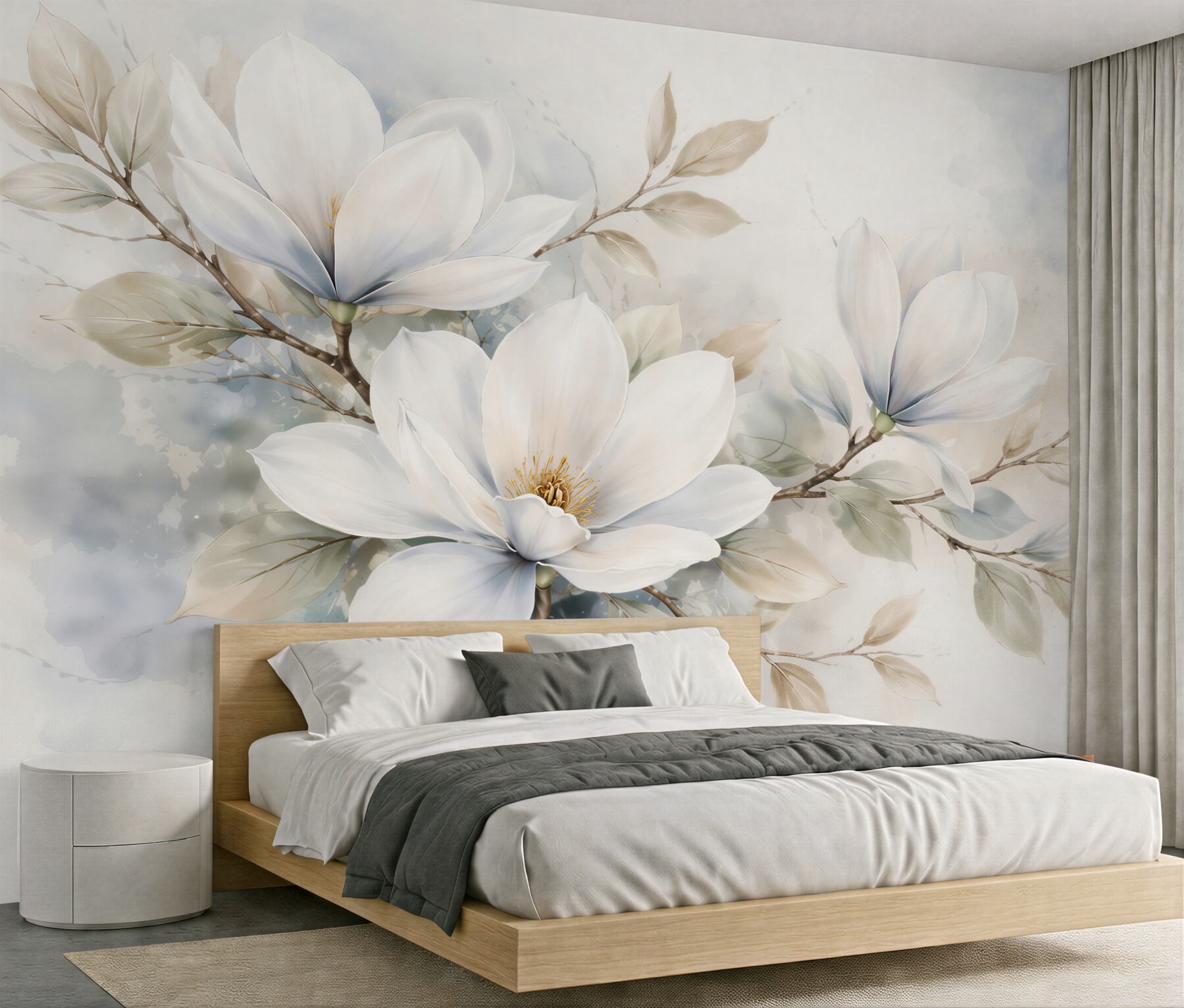 Fototapeten Zarte Magnolien in Aquarell