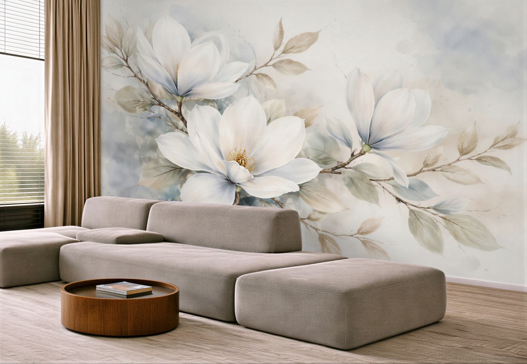 Fototapeten Zarte Magnolien in Aquarell