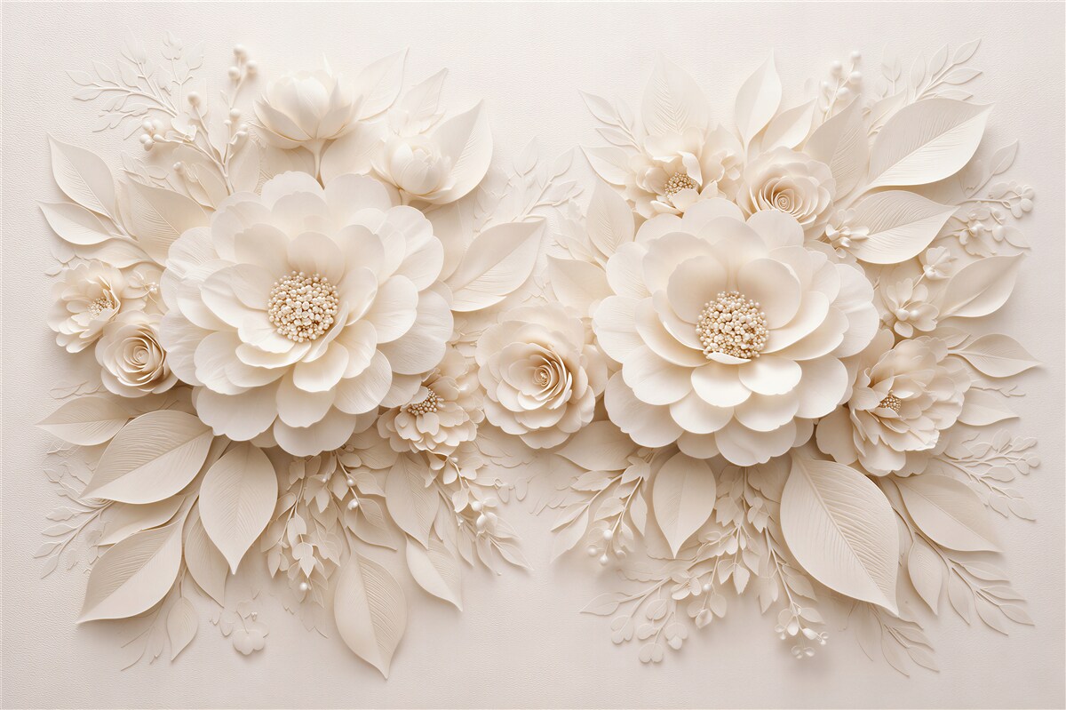 Fototapeten Cremefarbene Blumen in elegantem Relief