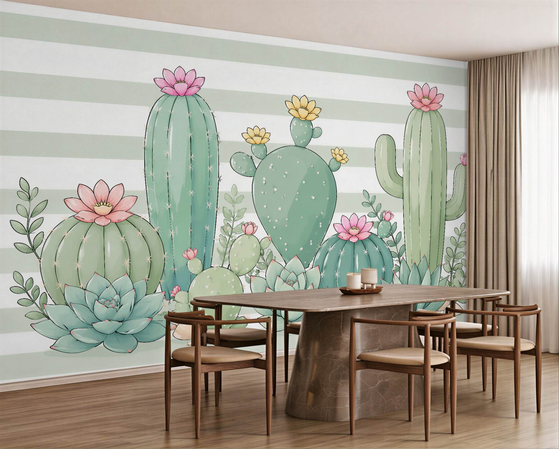Fototapeten Pastellkakteen mit Blumen