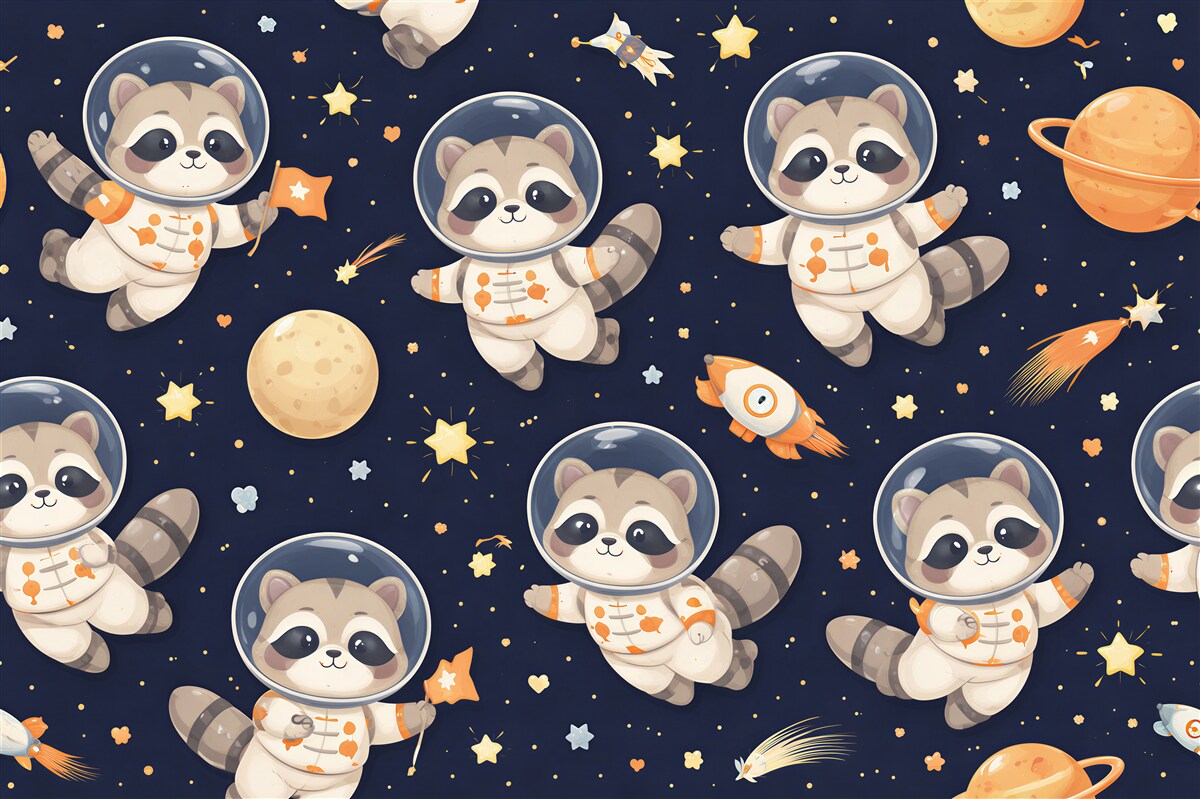 Fototapeten Waschbären als Astronauten im kosmischen Abenteuer