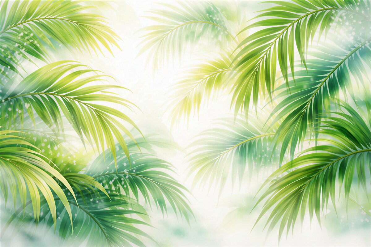 Fototapeten Leuchtende Blätter einer tropischen Palme