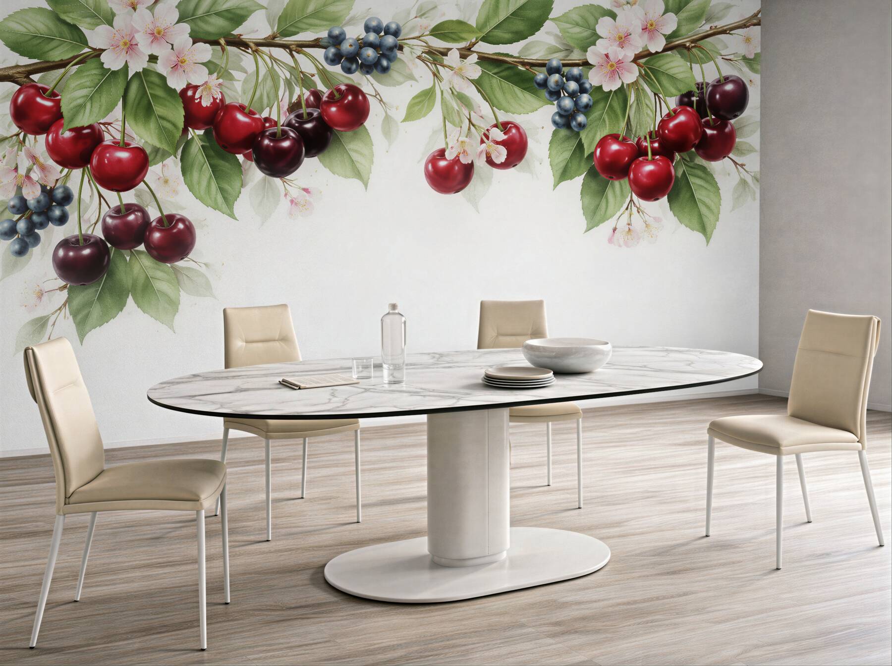 Fototapeten Kirschen und Beeren in Blüten