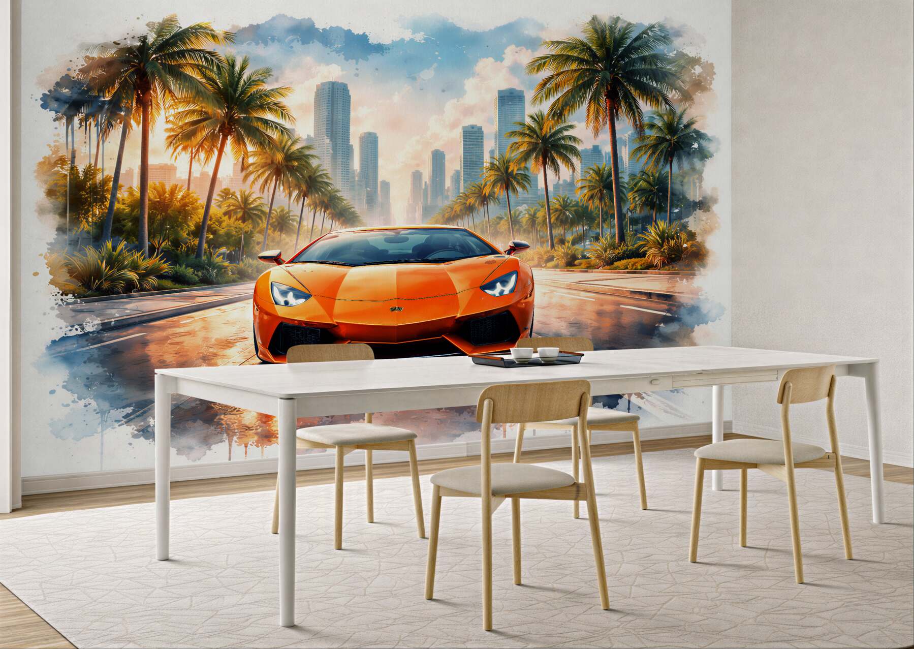 Fototapeten Luxusauto in einer tropischen Stadt