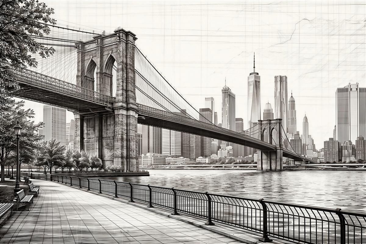 Fototapeten Skizze der Brooklyn Bridge in Manhattan