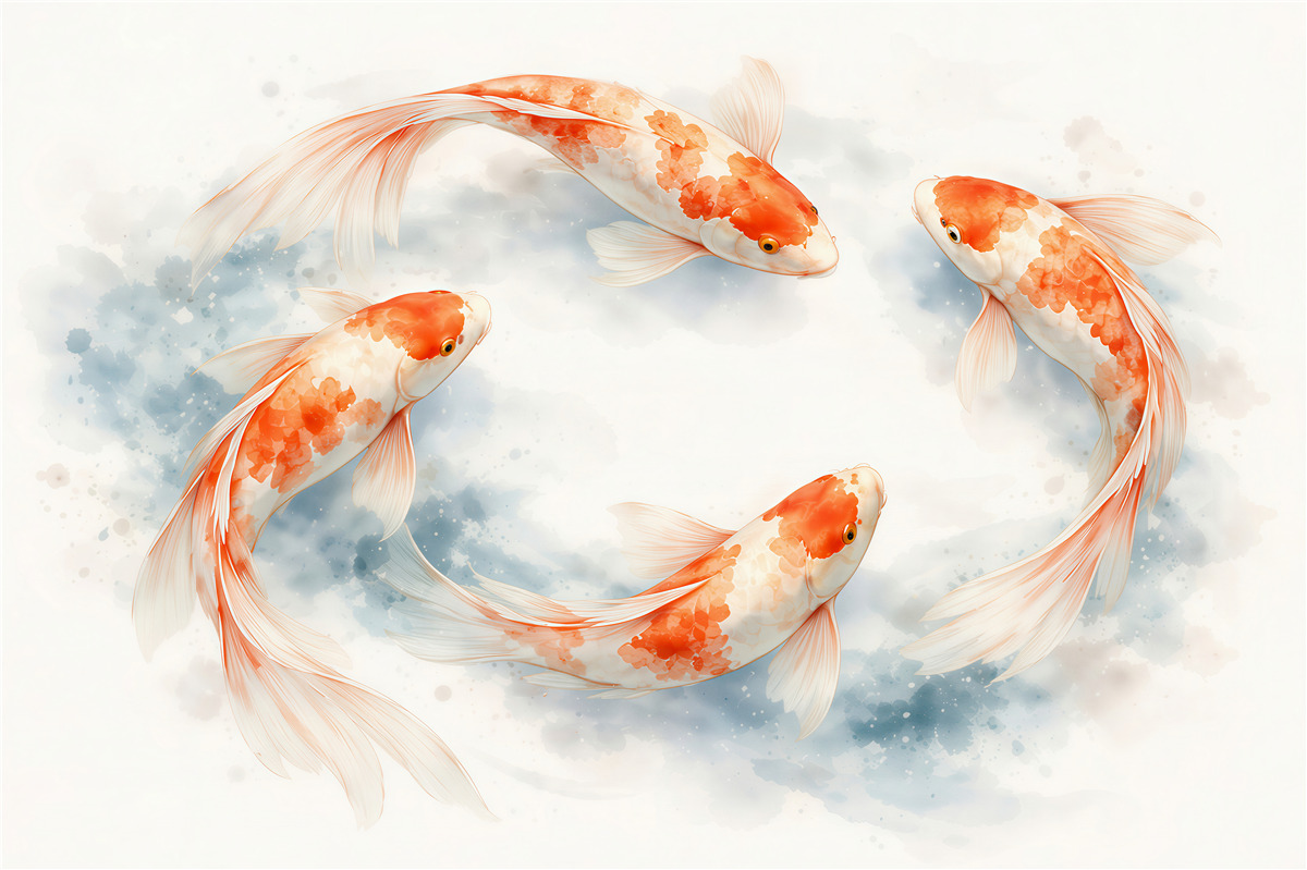 Fototapeten Koi im Aquarelltanz