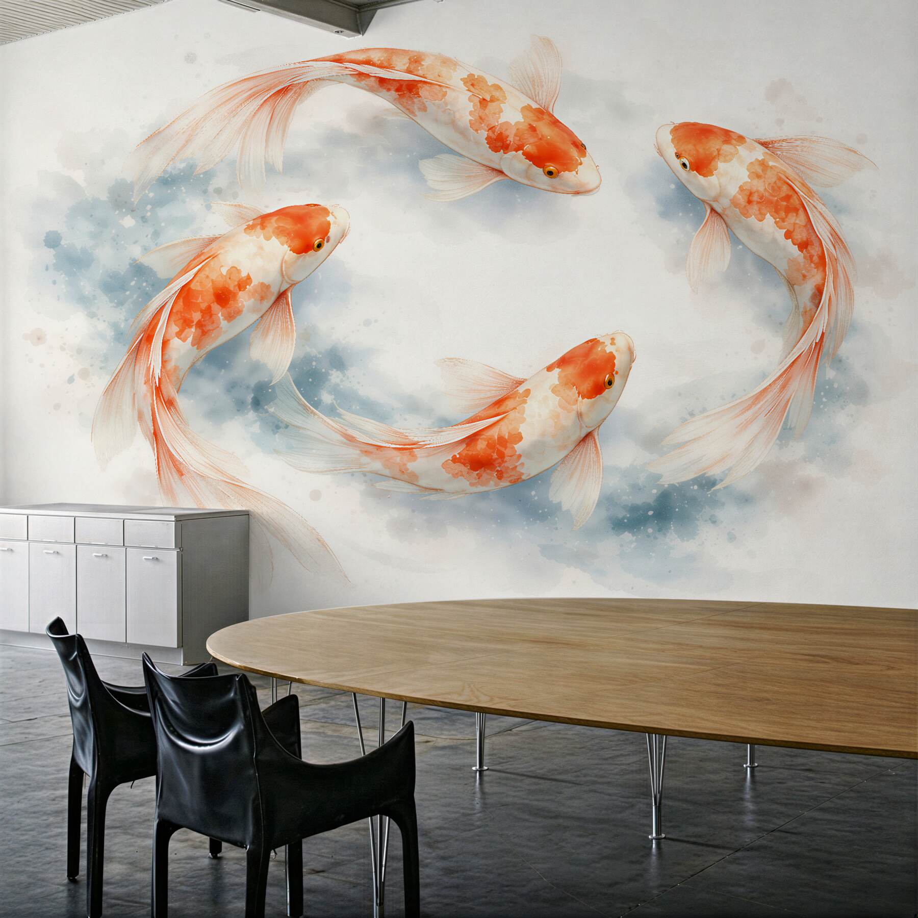 Fototapeten Koi im Aquarelltanz