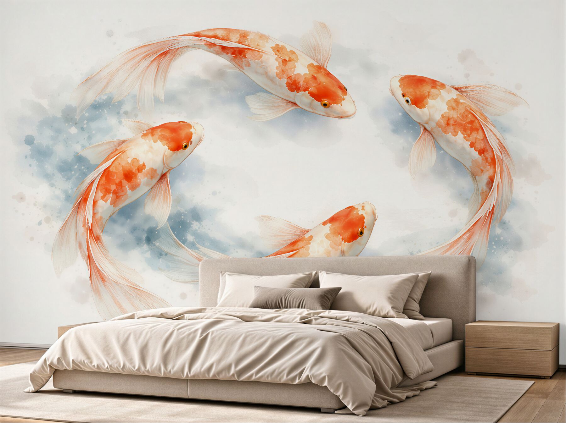 Fototapeten Koi im Aquarelltanz