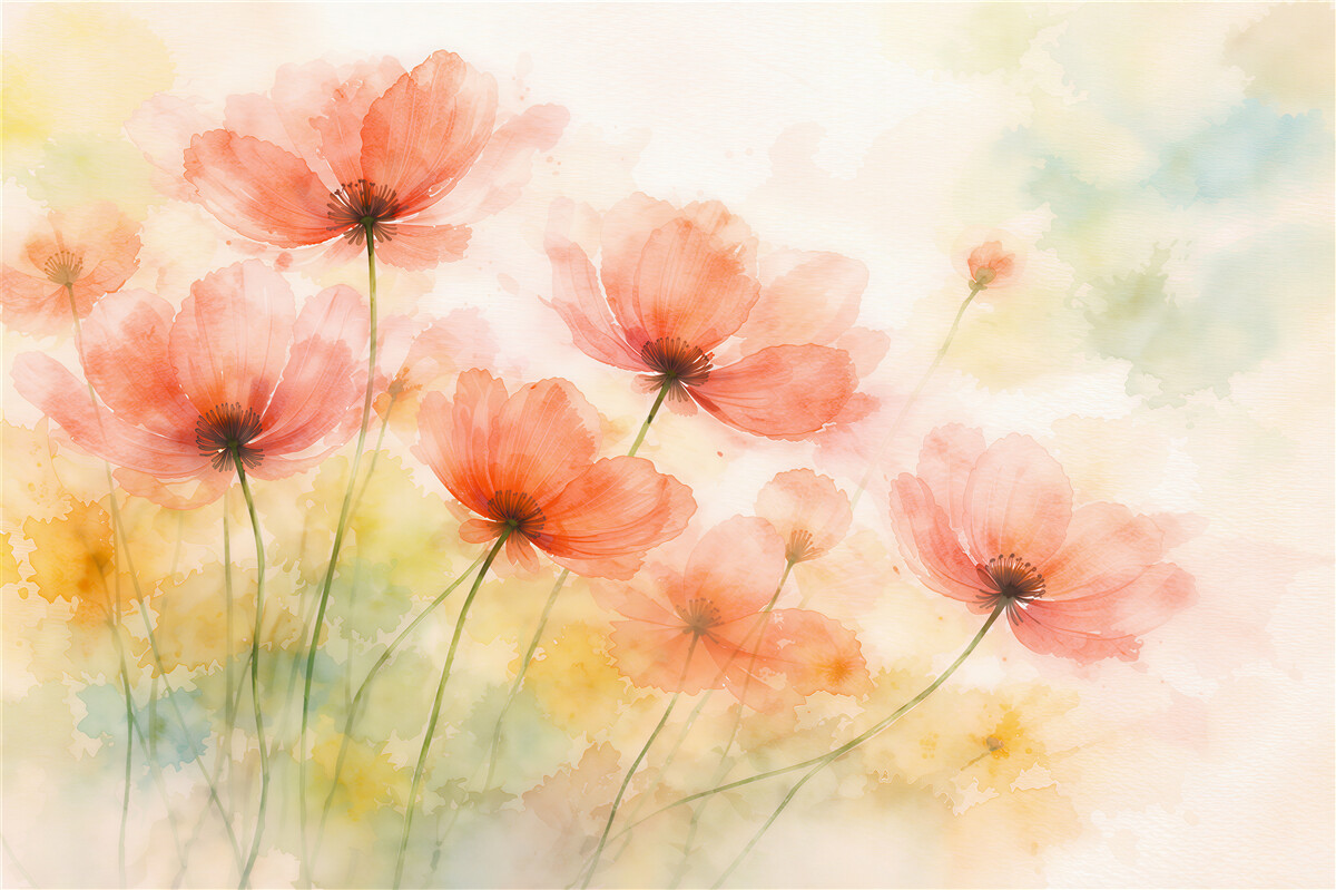 Fototapeten Aquarellmohn im Morgengrauen