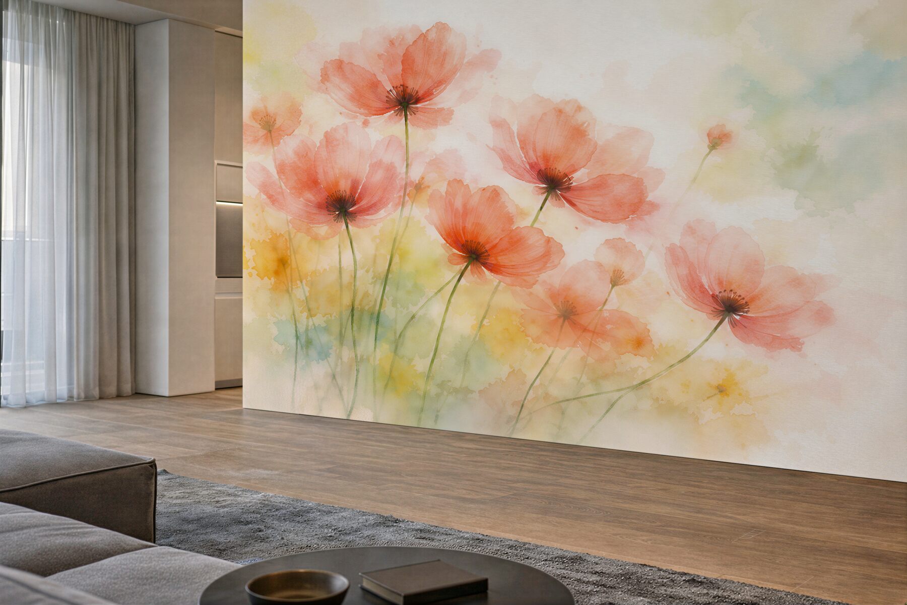 Fototapeten Aquarellmohn im Morgengrauen