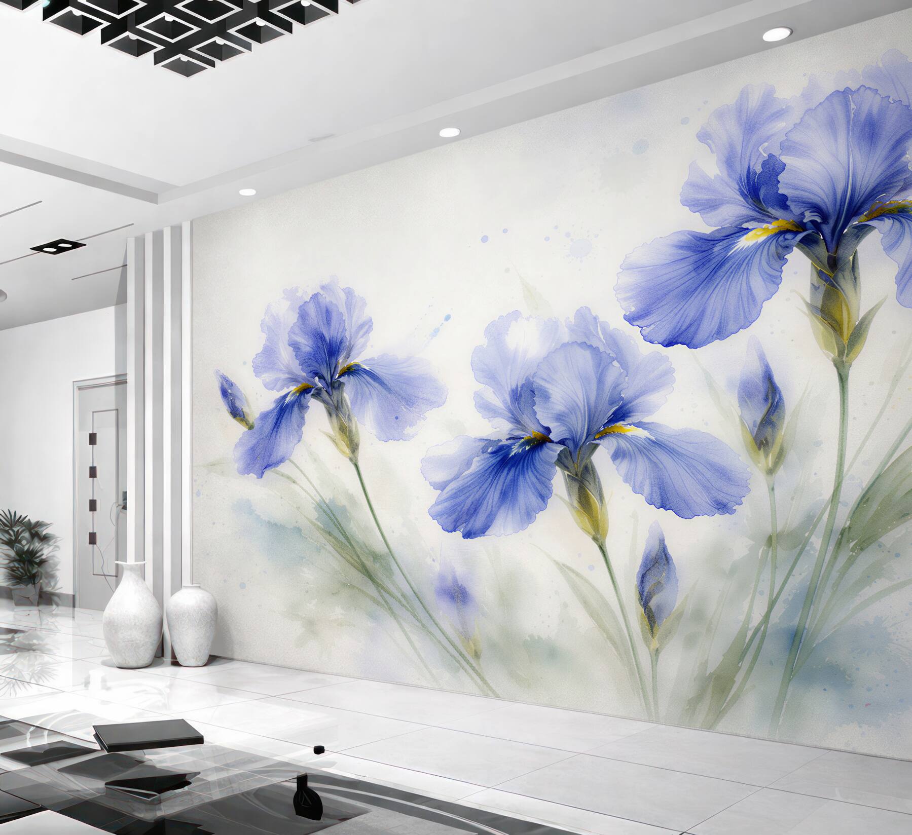 Fototapeten Blaue Iris in Aquarell