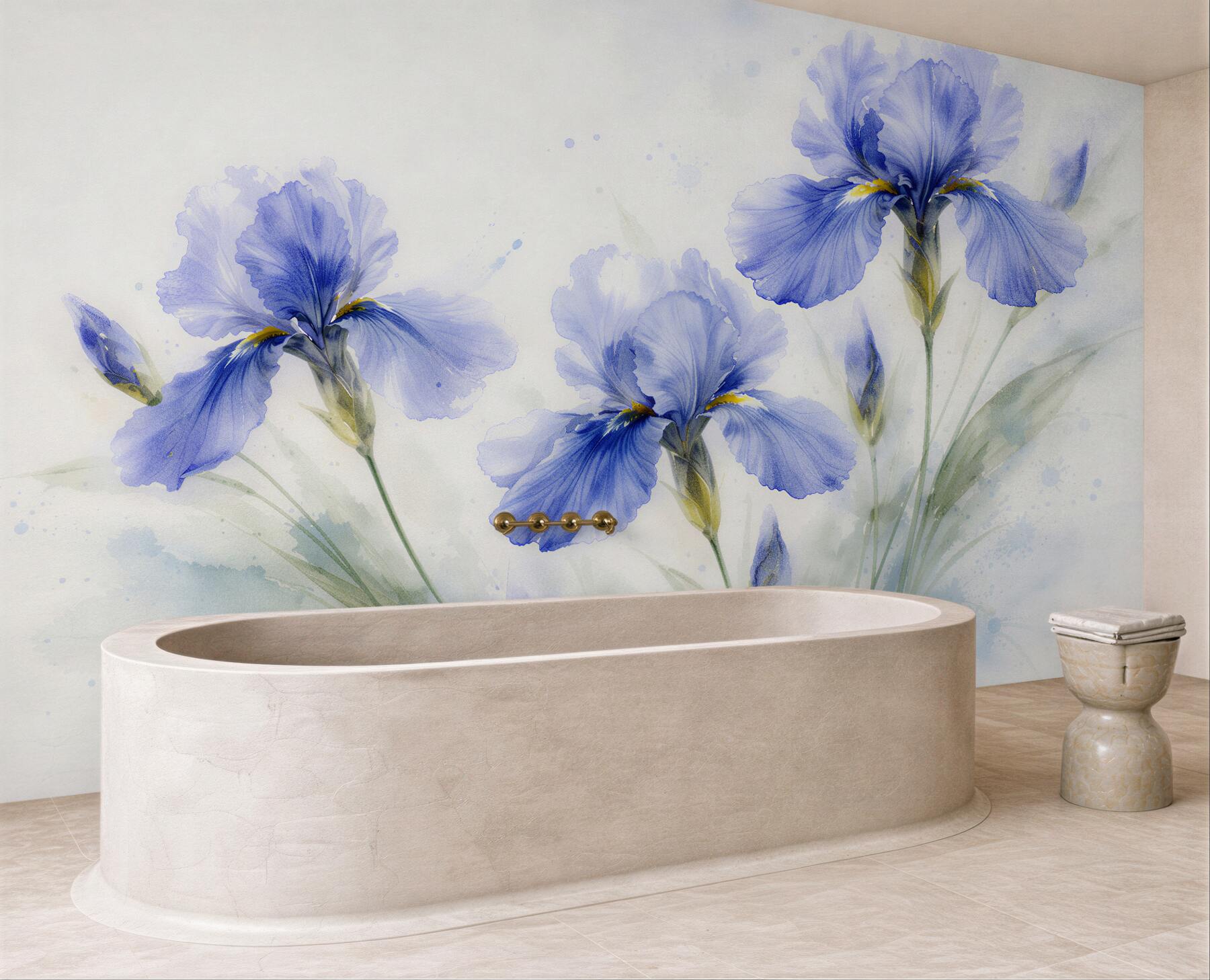 Fototapeten Blaue Iris in Aquarell