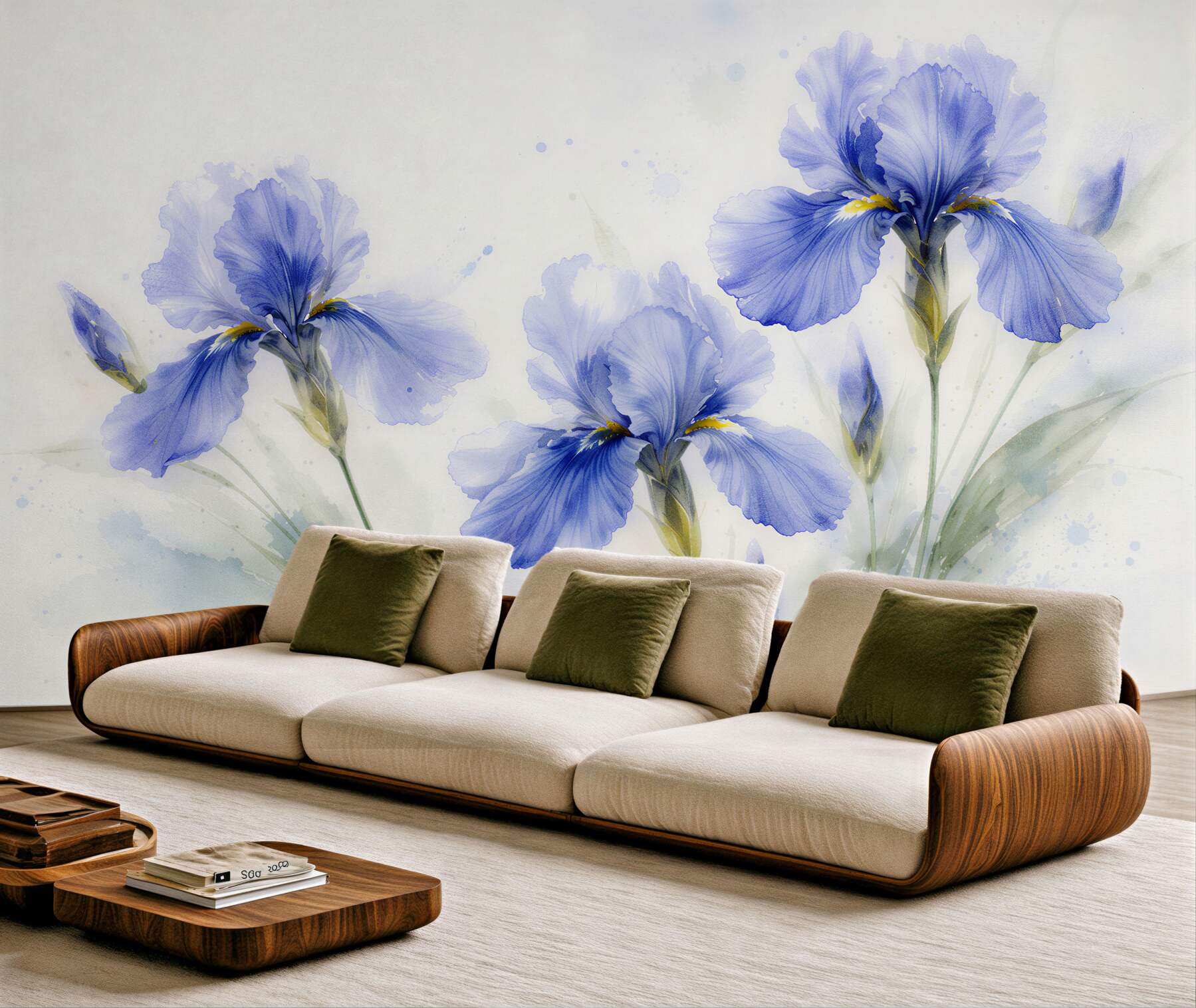 Fototapeten Blaue Iris in Aquarell