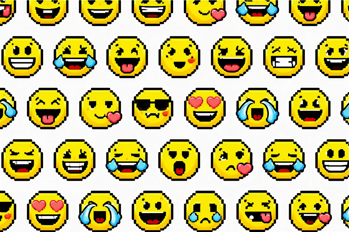 Fototapeten Pixel-Emoticons voller Freude