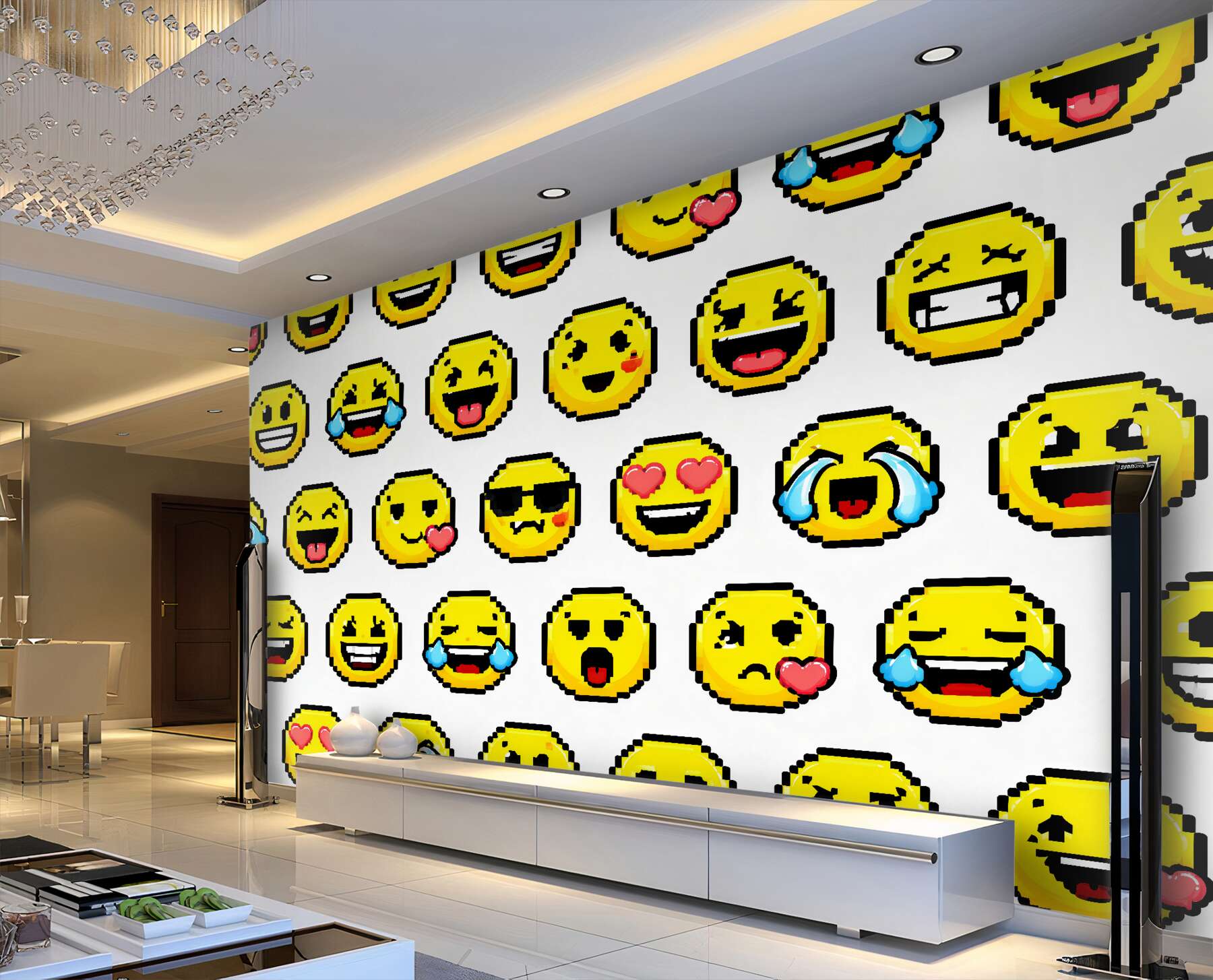 Fototapeten Pixel-Emoticons voller Freude