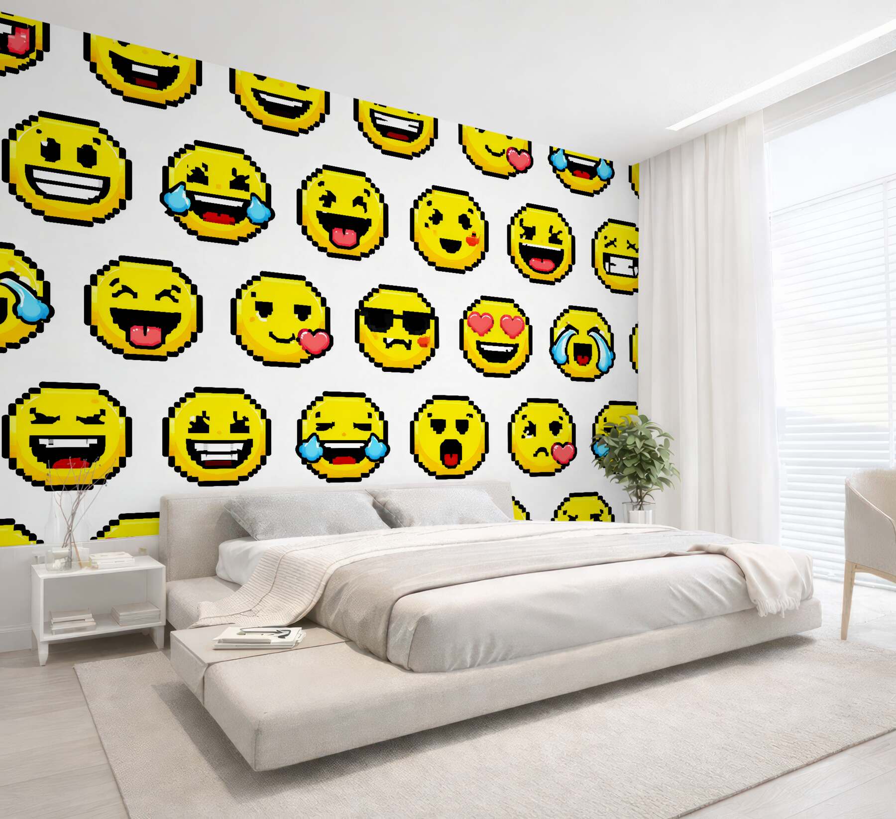 Fototapeten Pixel-Emoticons voller Freude