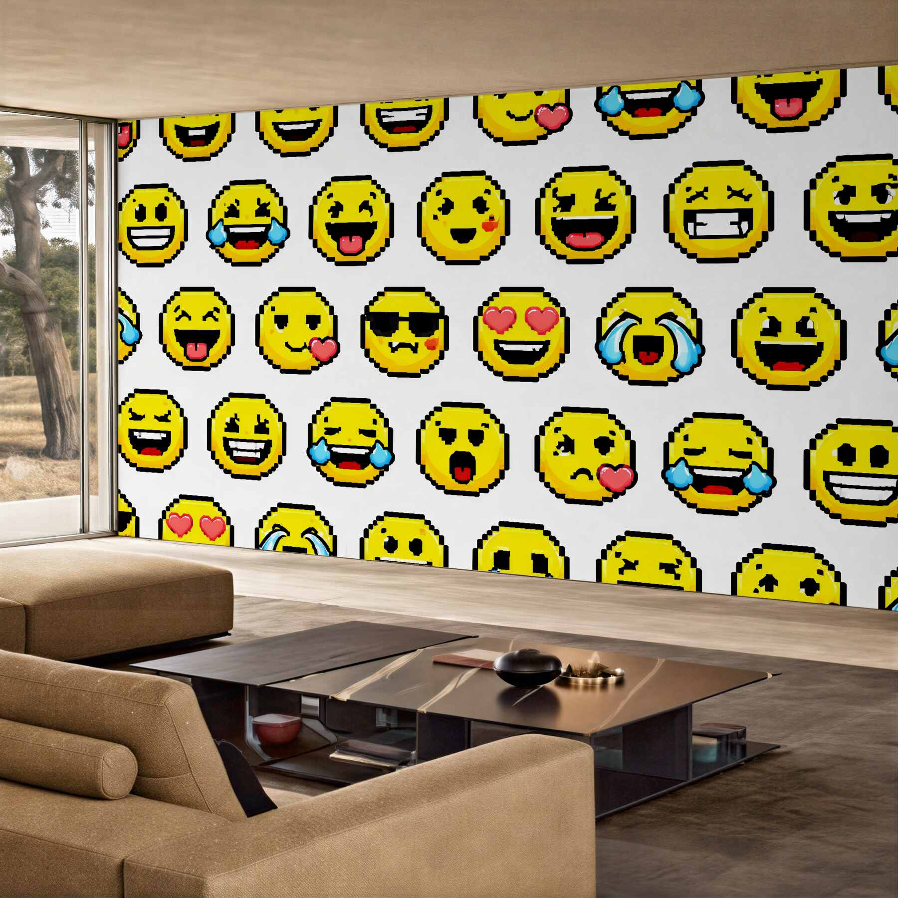 Fototapeten Pixel-Emoticons voller Freude