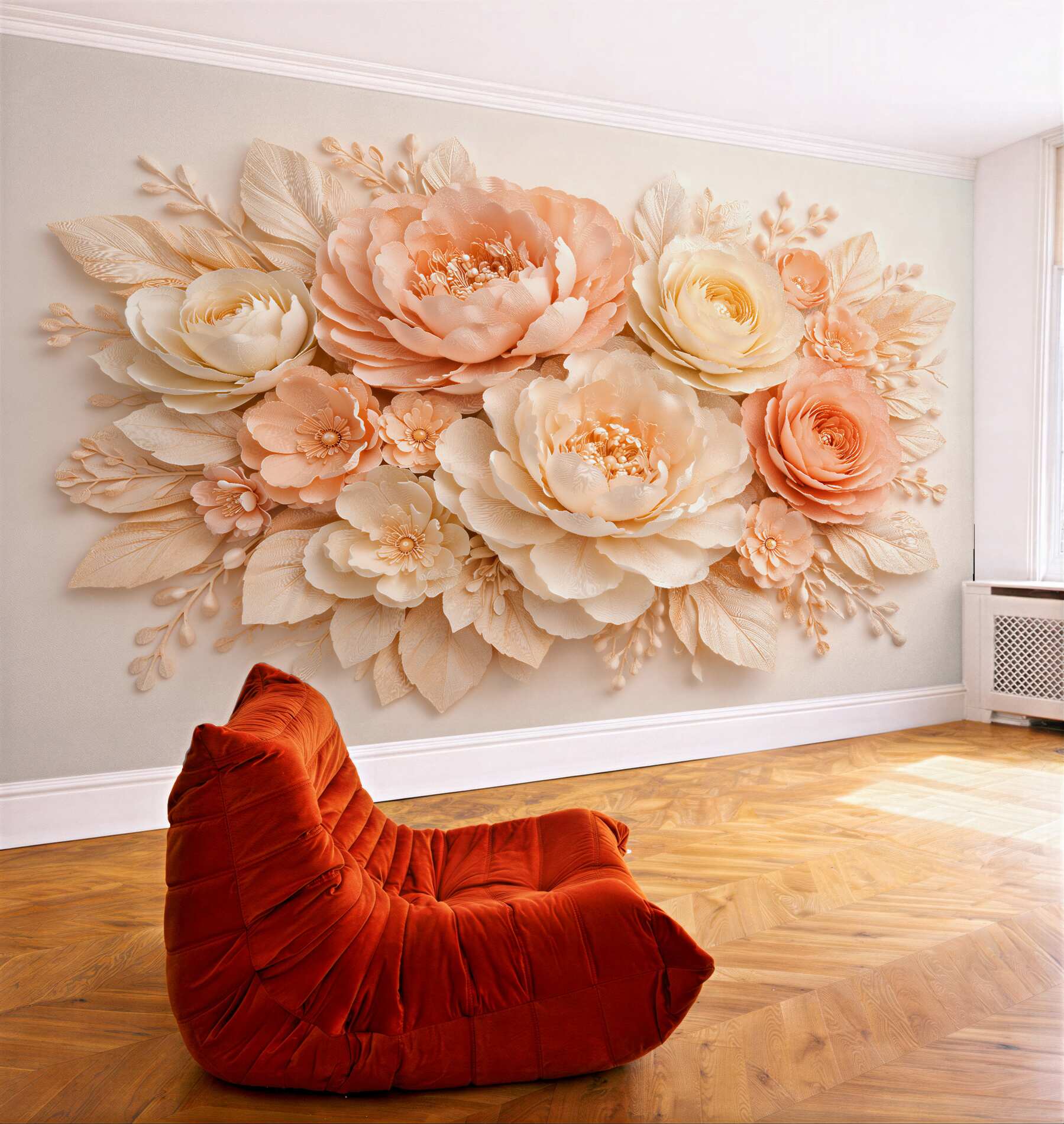 Fototapeten Puderzarte Blumen im eleganten Relief