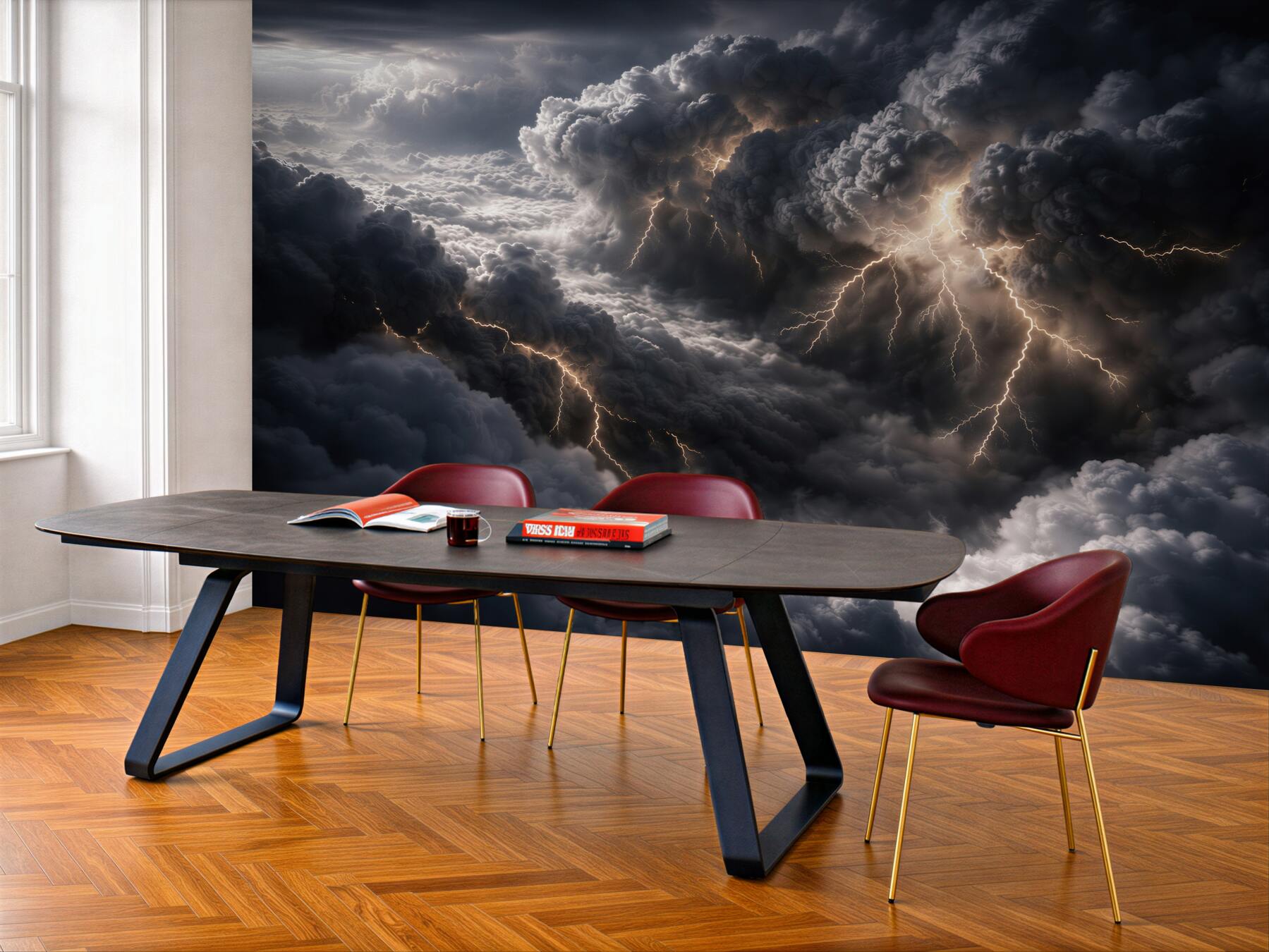 Fototapeten Sturmwolken mit Blitzen