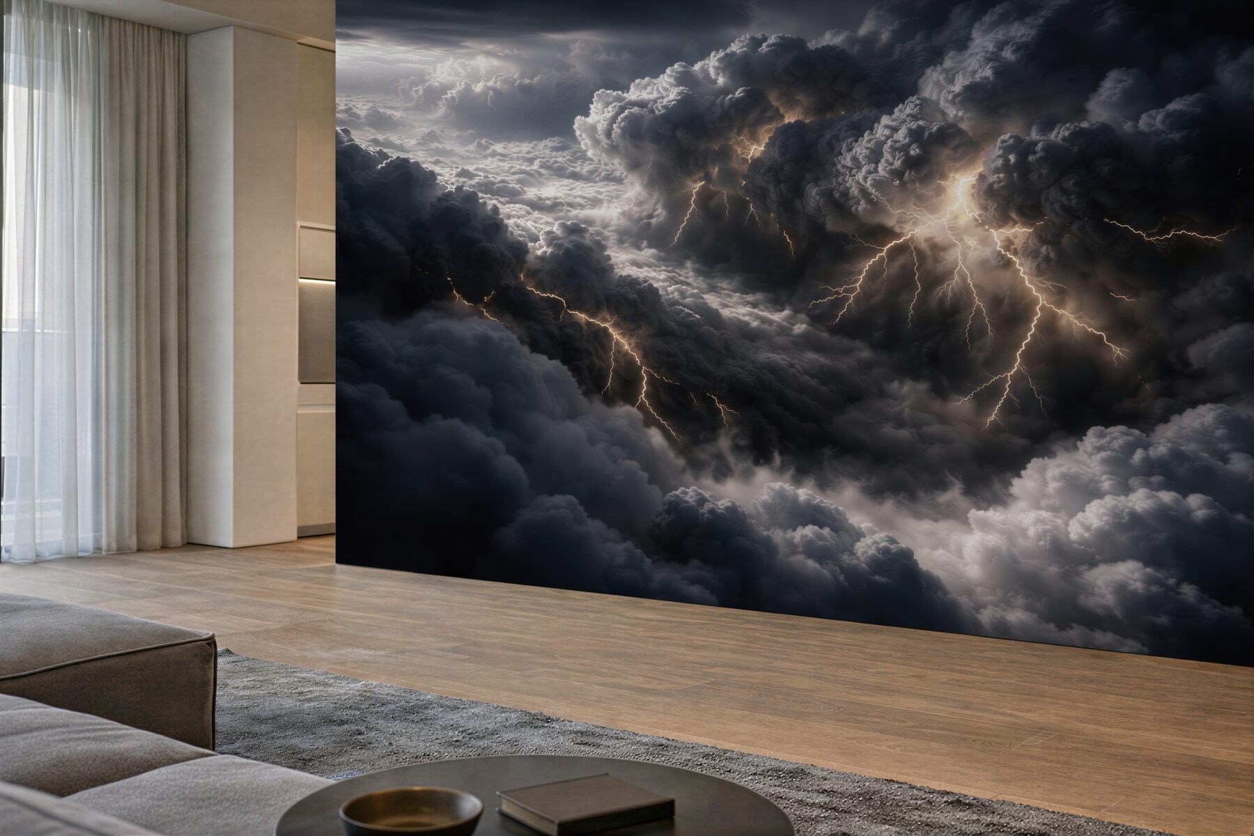 Fototapeten Sturmwolken mit Blitzen