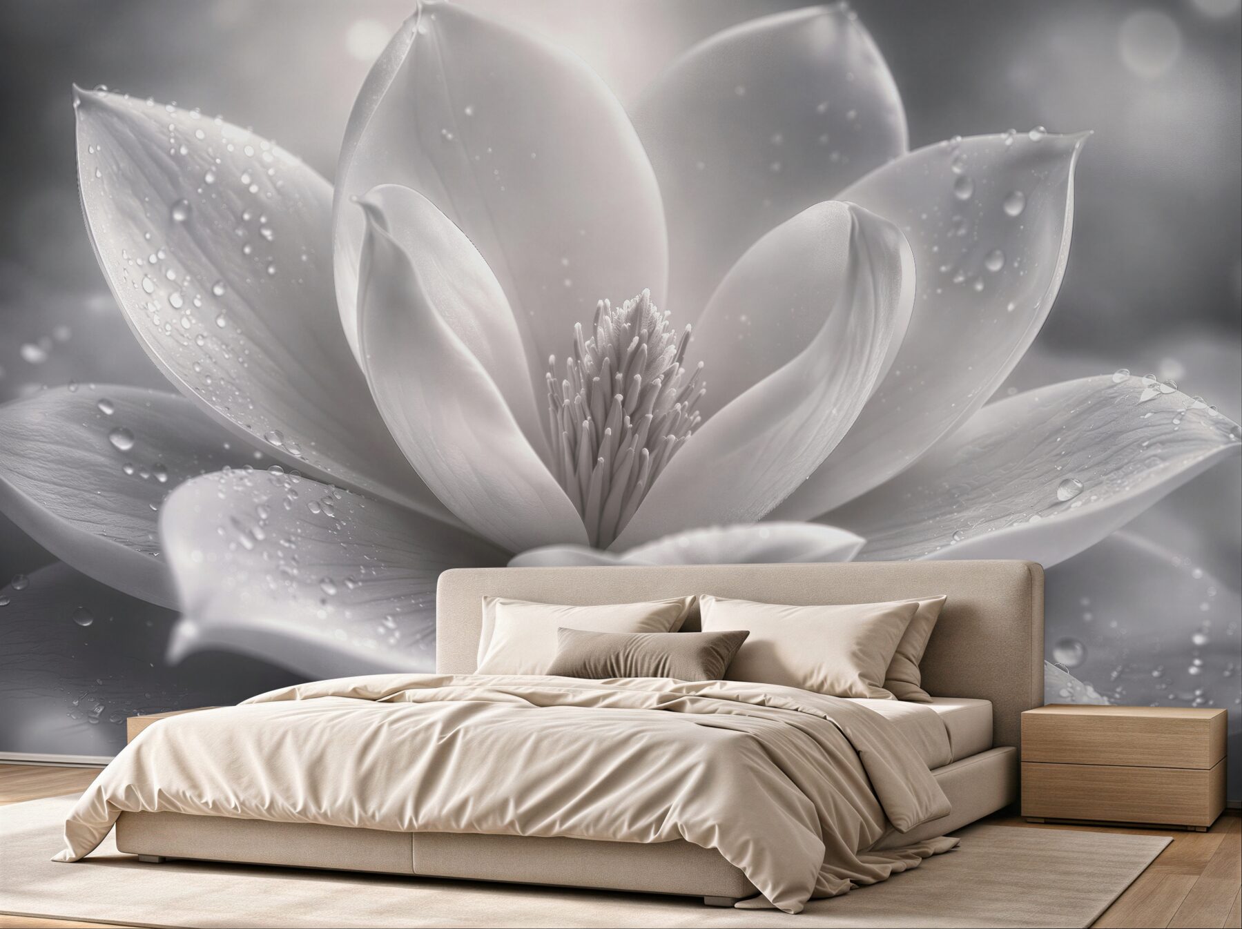 Fototapeten Weiße Magnolie mit Tautropfen