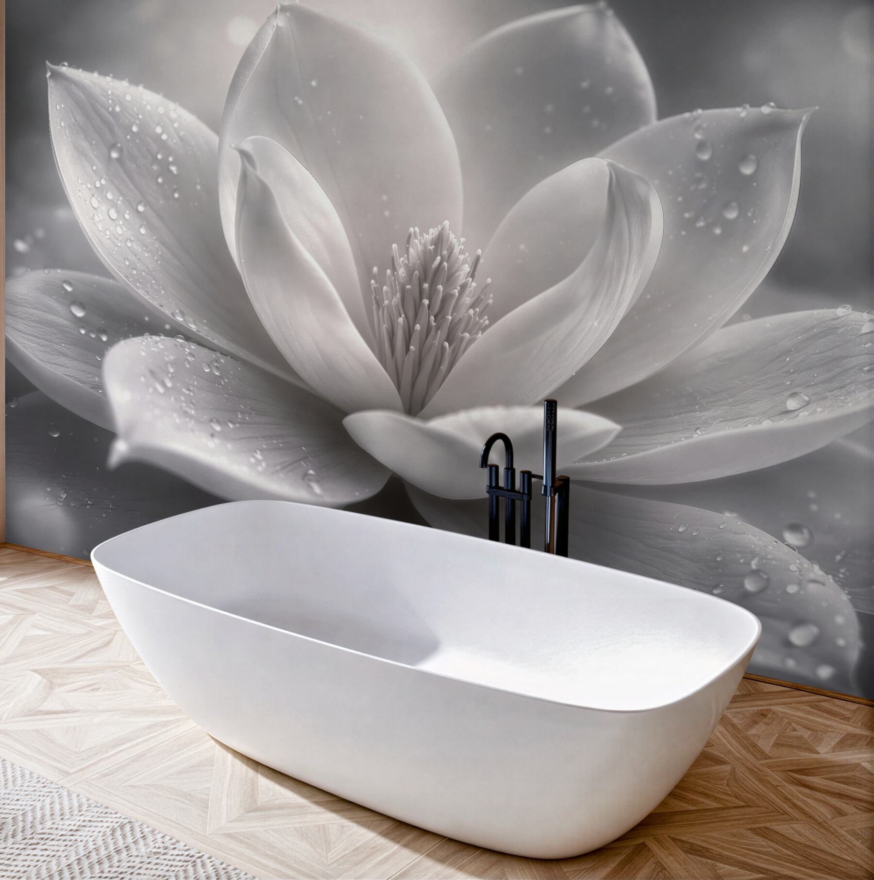 Fototapeten Weiße Magnolie mit Tautropfen