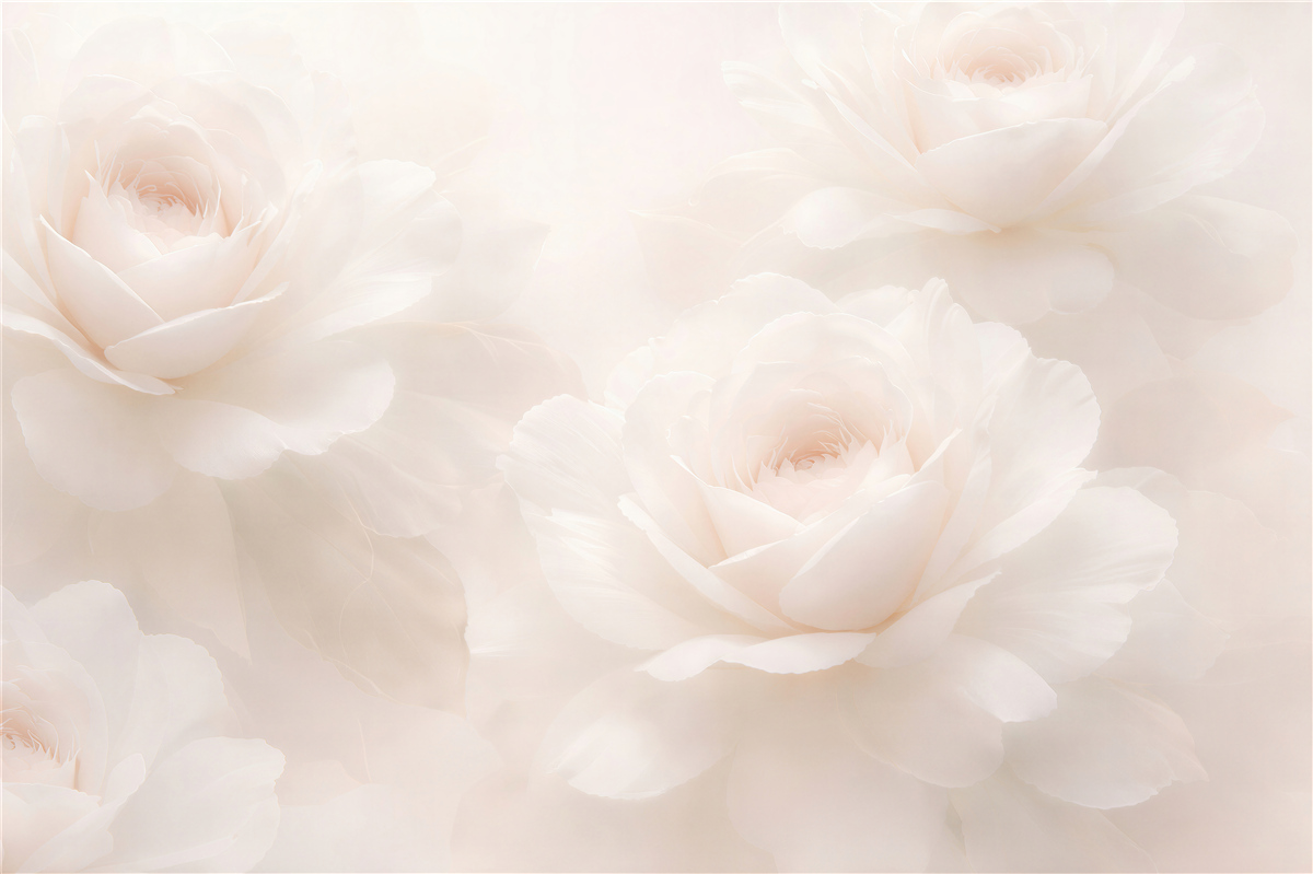 Fototapeten Cremefarbene Rosen im Schimmer