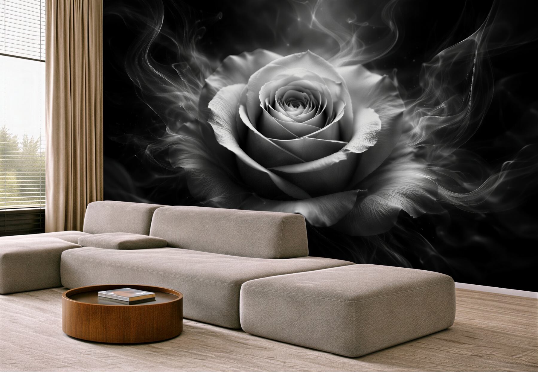 Fototapeten Rauchige Rose in Schwarz