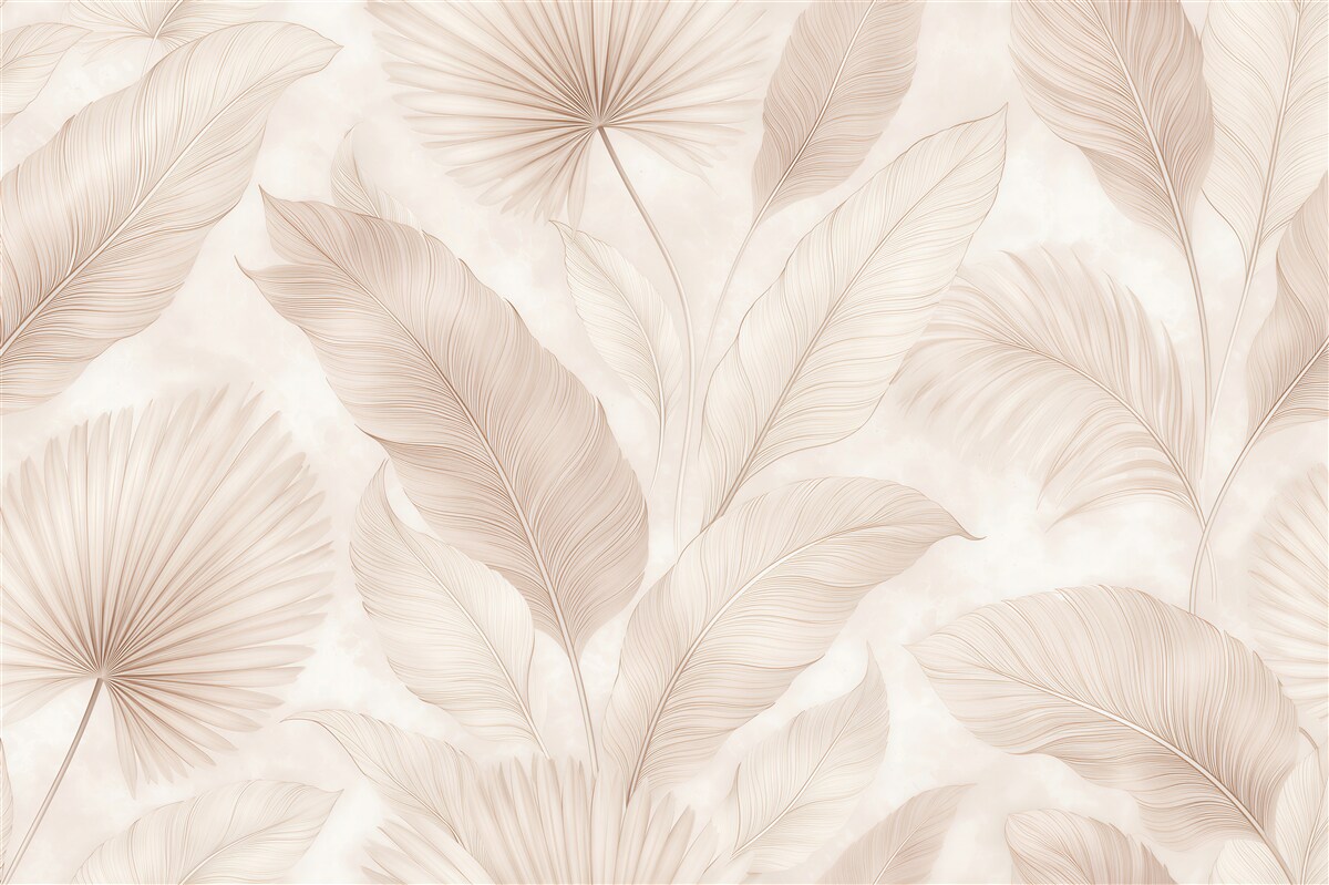 Fototapeten Subtile Blätter in Beige