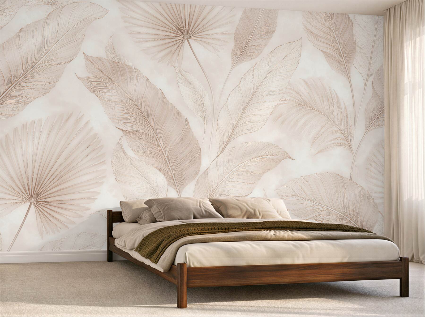 Fototapeten Subtile Blätter in Beige