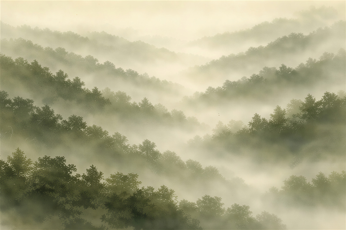 Fototapeten Waldhügel im Nebel