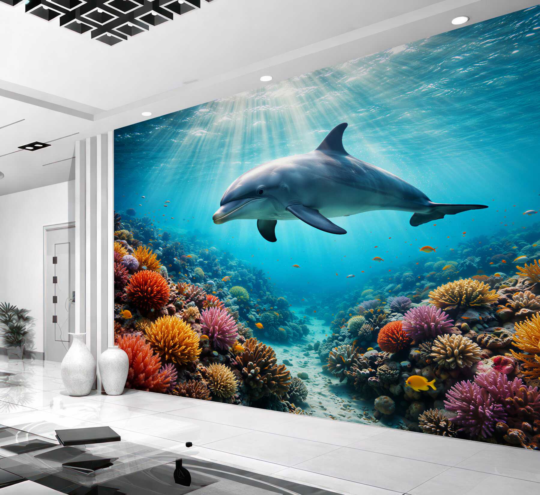 Fototapeten Delfin im bunten Riff