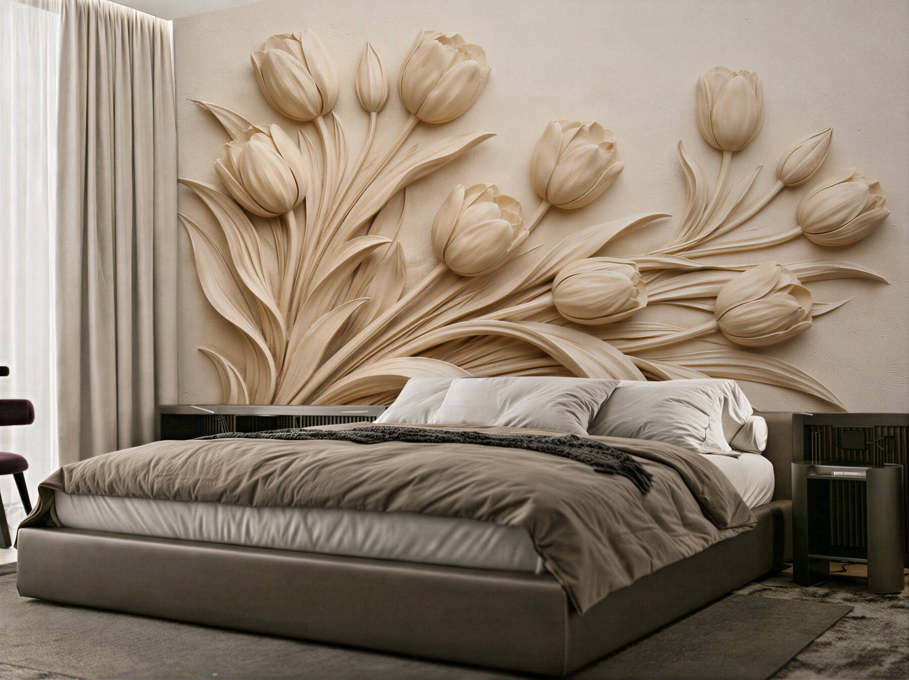 Fototapeten Beige Tulpen in Relief
