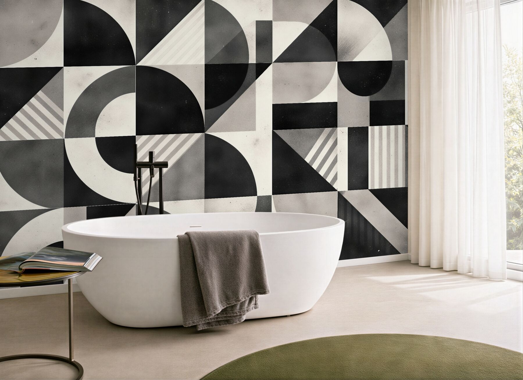 Fototapeten Geometrisches Mosaik in Schwarz und Weiß