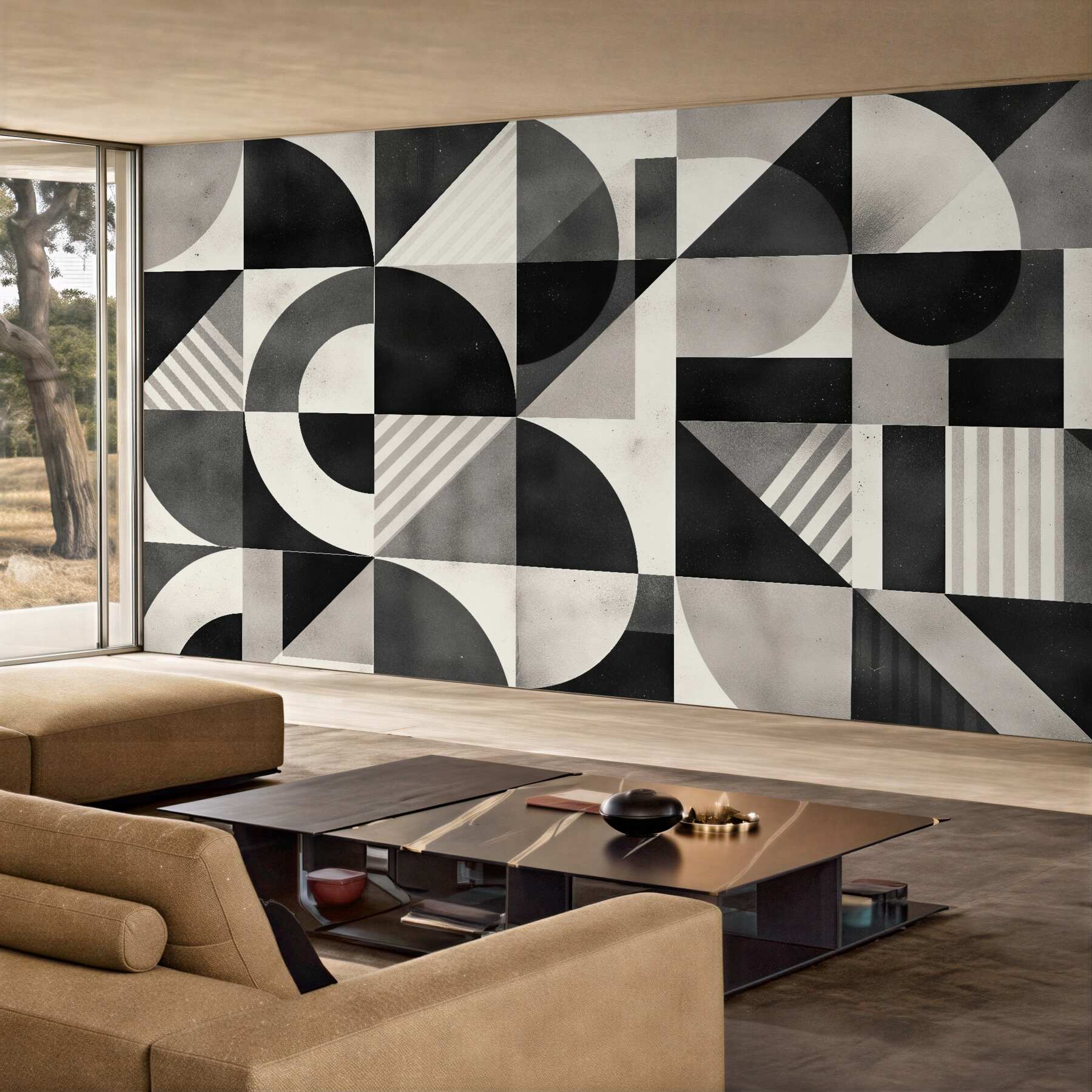 Fototapeten Geometrisches Mosaik in Schwarz und Weiß